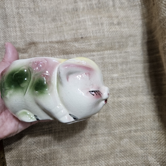 Floral Ceramic Pig Planter Old Vintage Shawnee or American Bisque Lucky Clover - Picture 4 of 14